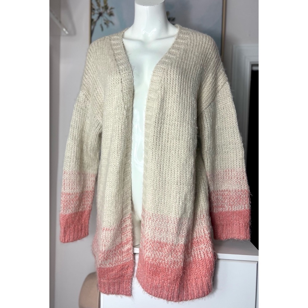 Promesa Beige Pink Ombre Open Knit Long Cardigan Sweater Size M/L